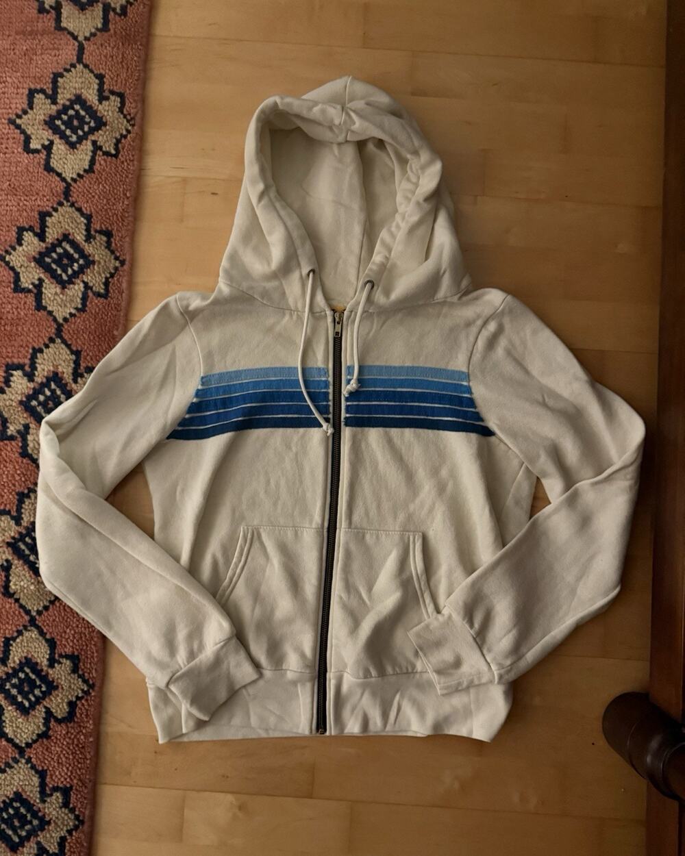 Aviator Nation 5 Stripe Hoodie Sweatshirt Vintage White Blue A